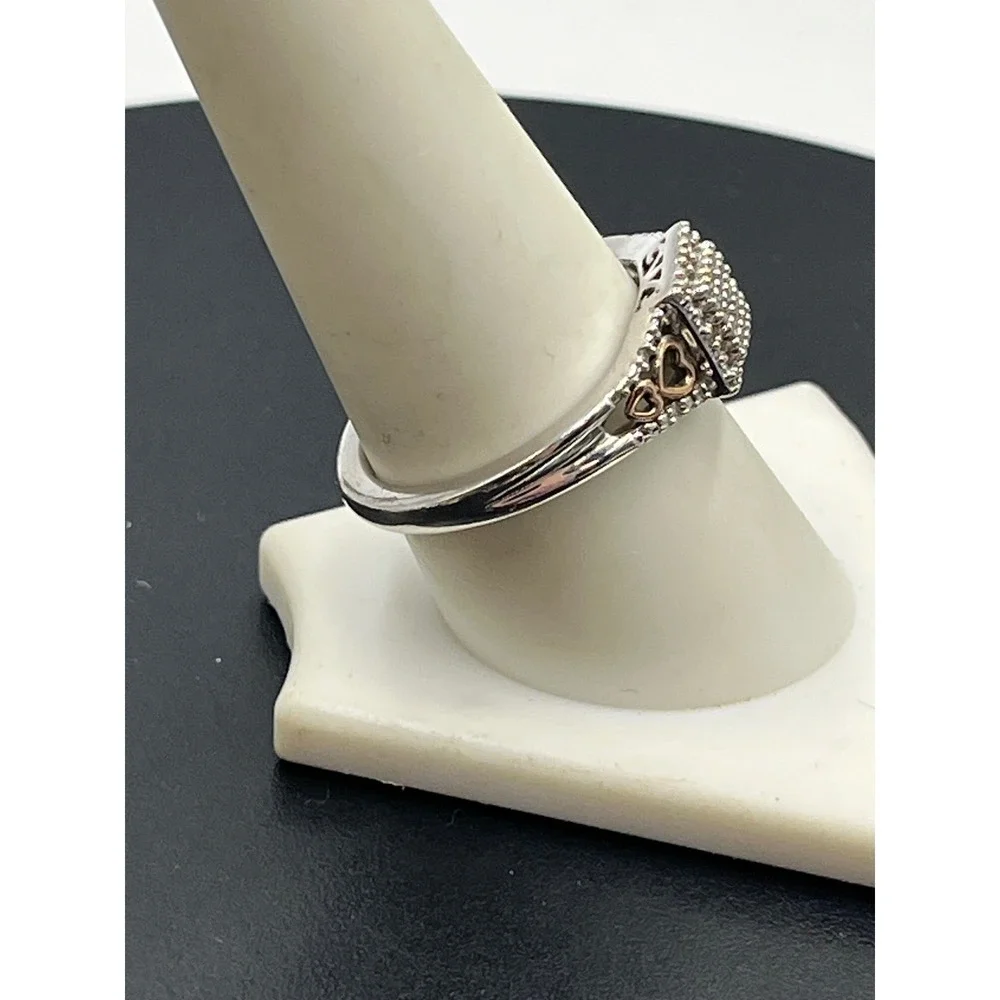 Sun Sterling Silver 14K Rose Gold Heart Natural Diamonds  Engagement Ring Sz 9.5